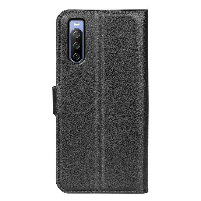 Sony Xperia 10 IV Handy Hülle - Litchi Leder Bookcover Series - schwarz