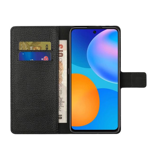 Xiaomi Redmi Note 11 4G / Redmi Note 11S 4G Handy Hülle - Litchi Leder Bookcover Series - schwarz