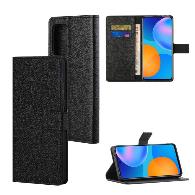 Xiaomi Redmi Note 11 4G / Redmi Note 11S 4G Handy Hülle - Litchi Leder Bookcover Series - schwarz