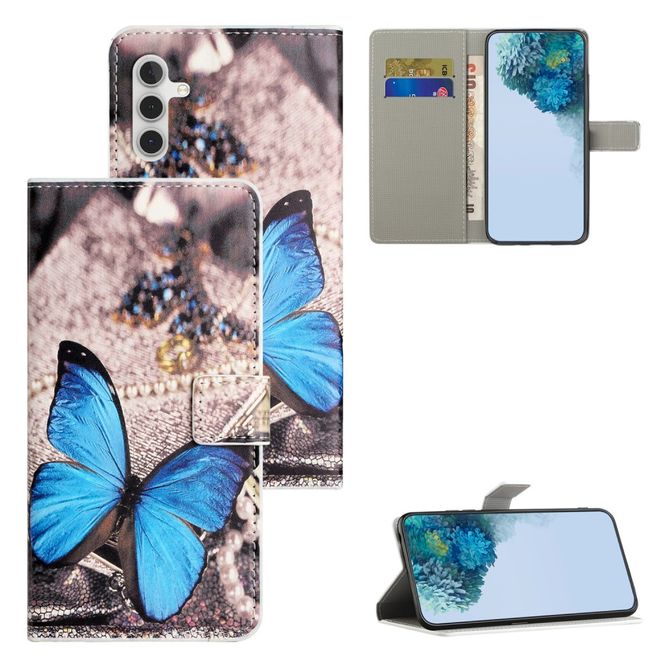 Samsung Galaxy A25 5G Handy Hülle - Leder Bookcover Image Series - blauer Schmetterling