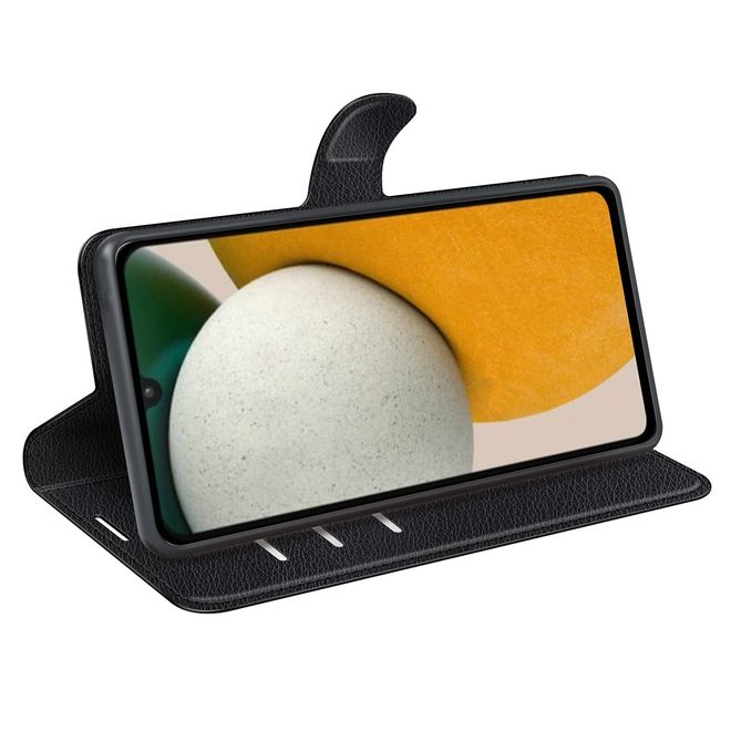 Samsung Galaxy A15 5G / 4G Handy Hülle - Litchi Leder Bookcover Series - schwarz