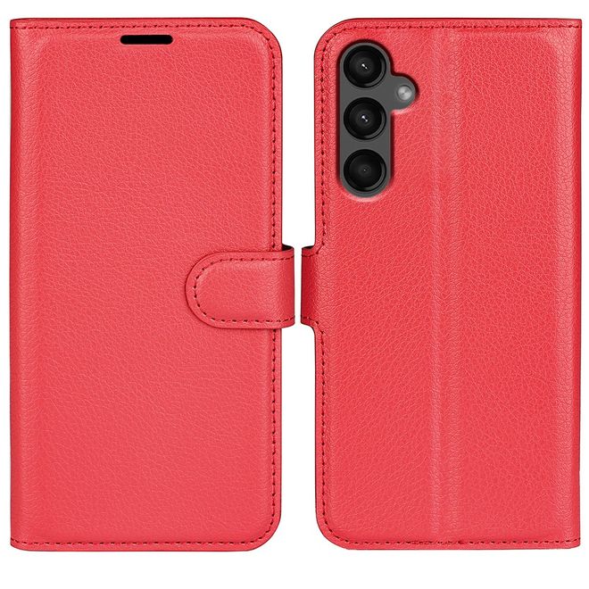 Samsung Galaxy A15 5G / 4G Handy Hülle - Litchi Leder Bookcover Series - rot