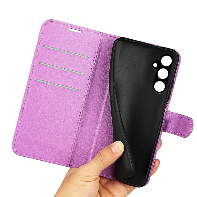 Samsung Galaxy A15 5G / 4G Handy Hülle - Litchi Leder Bookcover Series - purpur