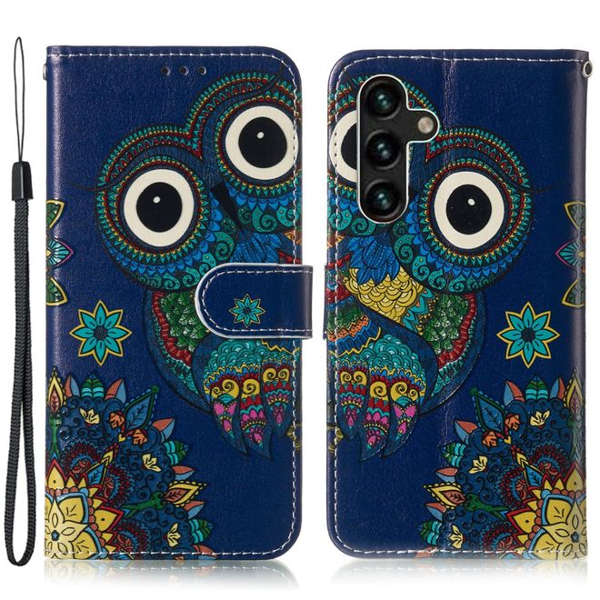 Samsung Galaxy A15 5G / 4G Handy Hülle - Leder Bookcover Image Series - blaue Eule