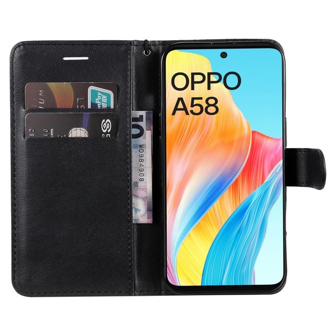 Oppo A58 4G Handy Hülle - Classic II Leder Bookcover Series - schwarz