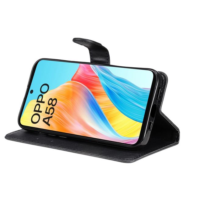 Oppo A58 4G Handy Hülle - Classic II Leder Bookcover Series - schwarz