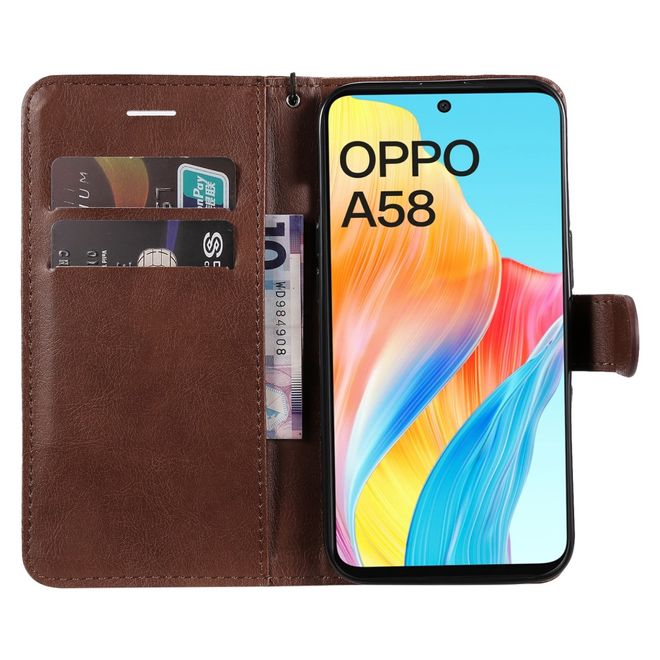Oppo A58 4G Handy Hülle - Classic II Leder Bookcover Series - braun
