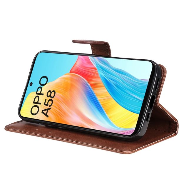 Oppo A58 4G Handy Hülle - Classic II Leder Bookcover Series - braun