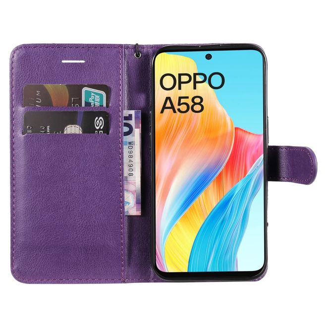 Oppo A58 4G Handy Hülle - Classic II Leder Bookcover Series - purpur