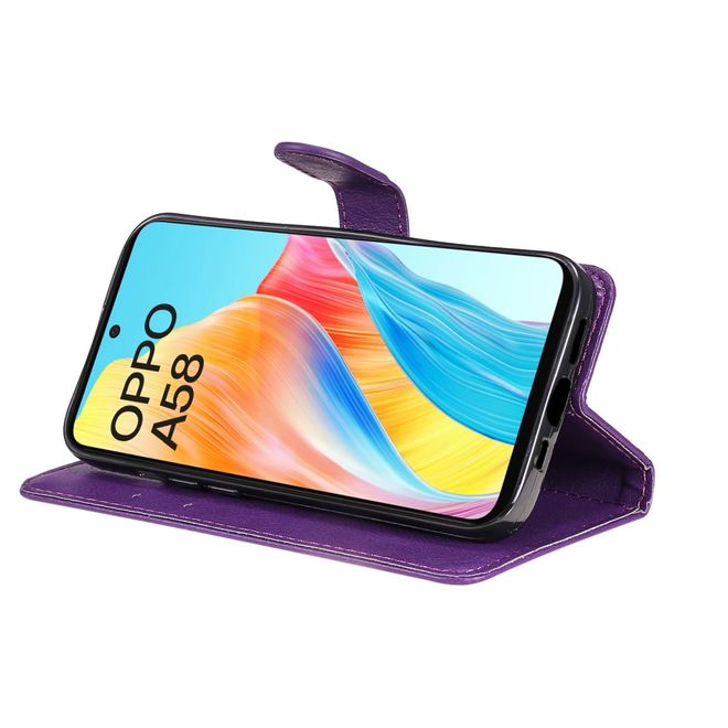 Oppo A58 4G Handy Hülle - Classic II Leder Bookcover Series - purpur