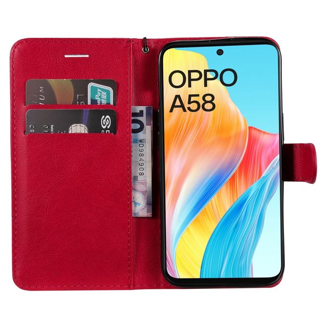 Oppo A58 4G Handy Hülle - Classic II Leder Bookcover Series - rot
