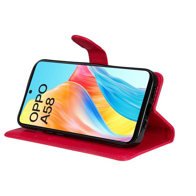 Oppo A58 4G Handy Hülle - Classic II Leder Bookcover Series - rot