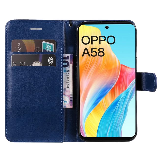 Oppo A58 4G Handy Hülle - Classic II Leder Bookcover Series - blau