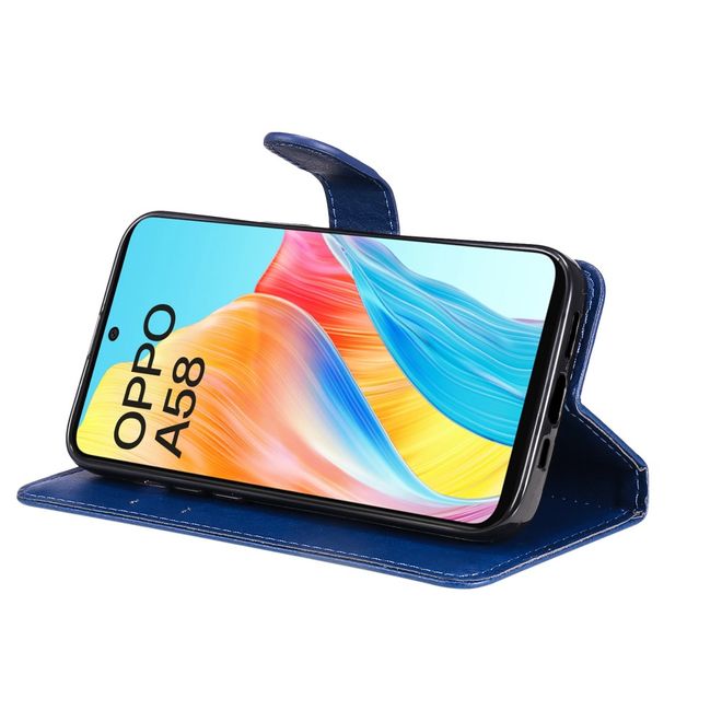 Oppo A58 4G Handy Hülle - Classic II Leder Bookcover Series - blau
