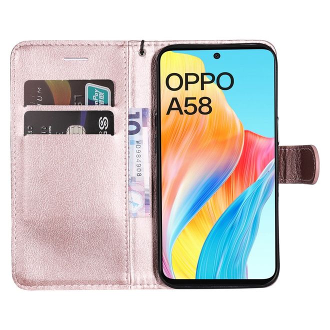 Oppo A58 4G Handy Hülle - Classic II Leder Bookcover Series - rosegold