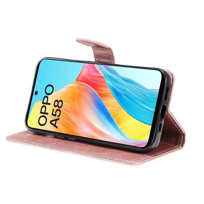 Oppo A58 4G Handy Hülle - Classic II Leder Bookcover Series - rosegold