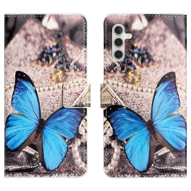 Samsung Galaxy A35 5G Handy Hülle - Leder Bookcover Image Series - blauer Schmetterling