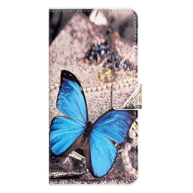Samsung Galaxy A55 5G Handy Hülle - Leder Bookcover Image Series - blauer Schmetterling