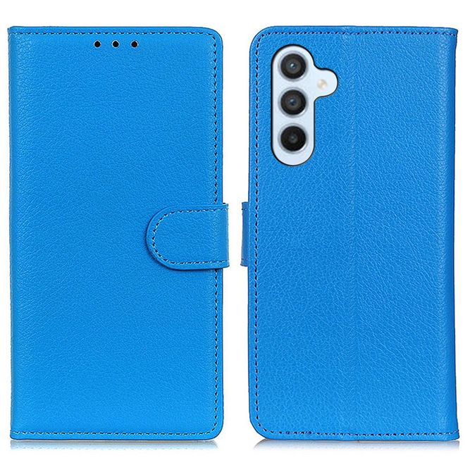 Samsung Galaxy A55 5G Handy Hülle - Litchi Leder Bookcover Series - blau