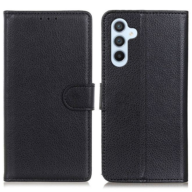 Samsung Galaxy A55 5G Handy Hülle - Litchi Leder Bookcover Series - schwarz