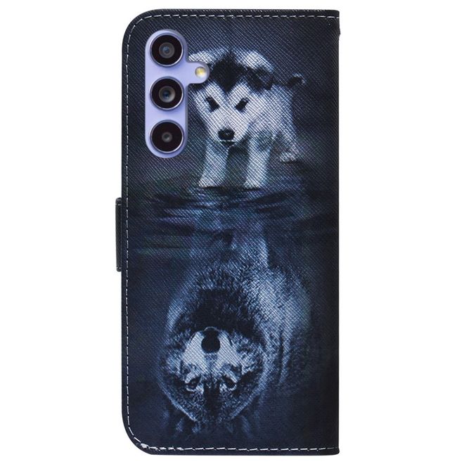 Samsung Galaxy A55 5G Handy Hülle - Leder Bookcover Image Series - Hund und Wolf