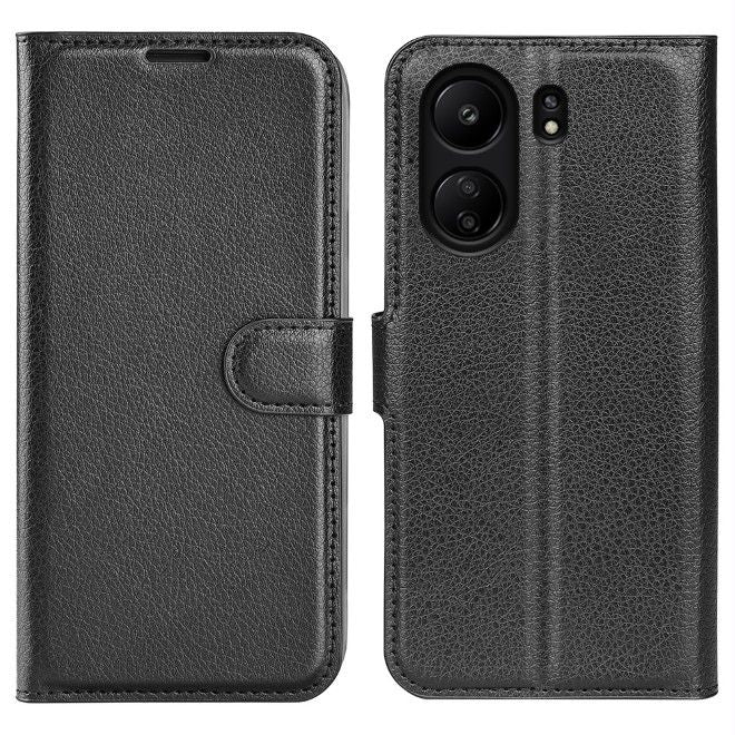 Xiaomi Redmi 13C / Poco C65 Handy Hülle - Litchi Leder Bookcover Series - schwarz
