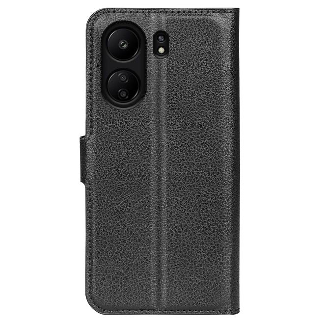 Xiaomi Redmi 13C / Poco C65 Handy Hülle - Litchi Leder Bookcover Series - schwarz