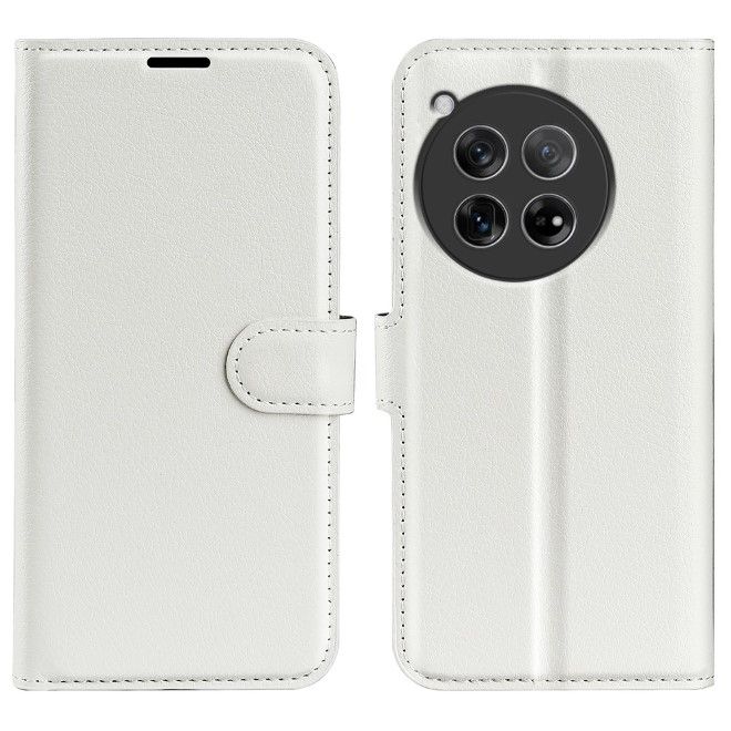 OnePlus 12 Handy Hülle - Litchi Leder Bookcover Series - weiss