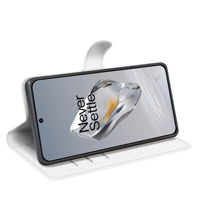 OnePlus 12 Handy Hülle - Litchi Leder Bookcover Series - weiss