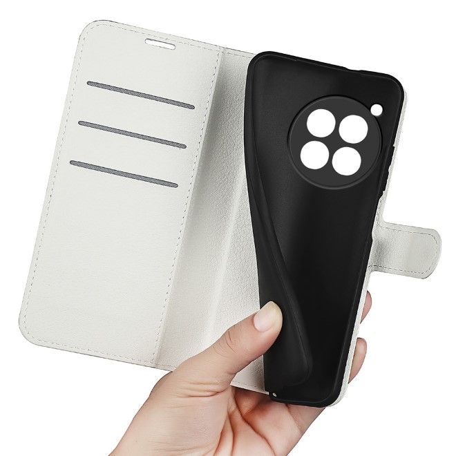 OnePlus 12 Handy Hülle - Litchi Leder Bookcover Series - weiss