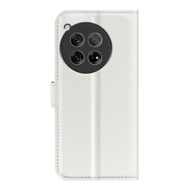 OnePlus 12 Handy Hülle - Litchi Leder Bookcover Series - weiss