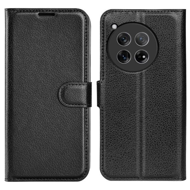 OnePlus 12 Handy Hülle - Litchi Leder Bookcover Series - schwarz