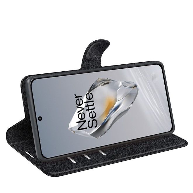OnePlus 12 Handy Hülle - Litchi Leder Bookcover Series - schwarz