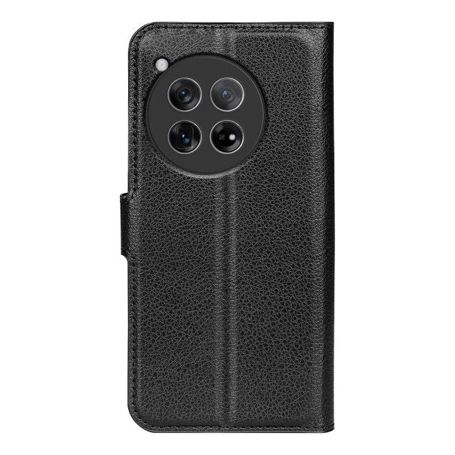 OnePlus 12 Handy Hülle - Litchi Leder Bookcover Series - schwarz