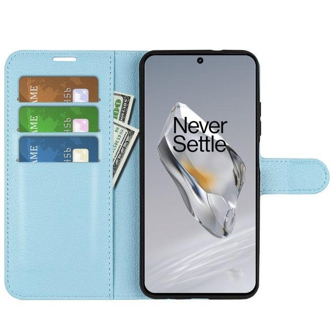 OnePlus 12 Handy Hülle - Litchi Leder Bookcover Series - blau