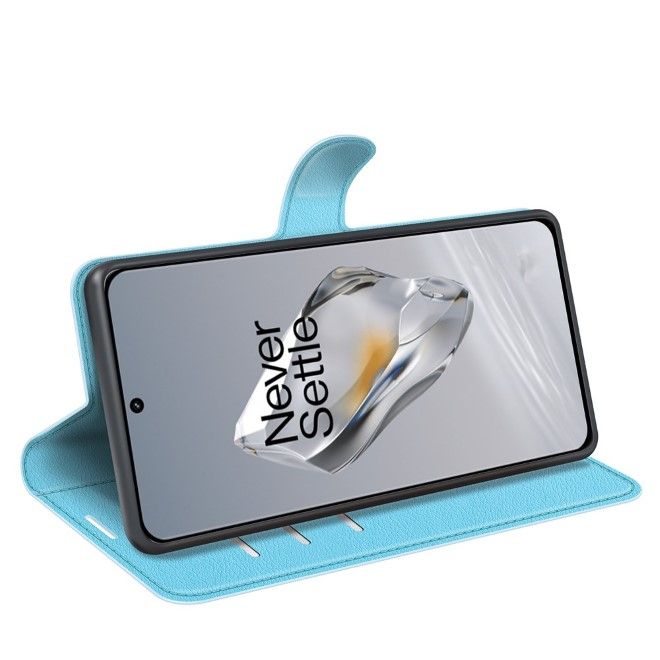 OnePlus 12 Handy Hülle - Litchi Leder Bookcover Series - blau
