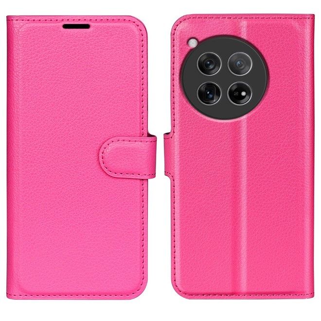 OnePlus 12 Handy Hülle - Litchi Leder Bookcover Series - pink