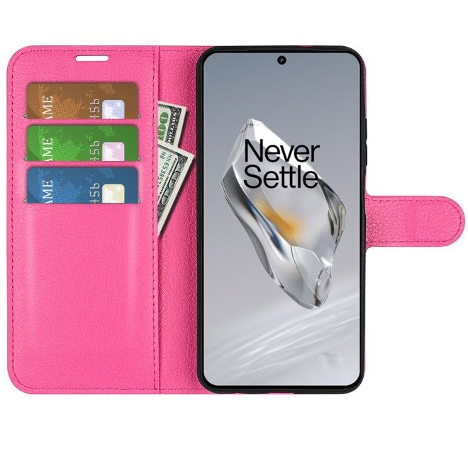 OnePlus 12 Handy Hülle - Litchi Leder Bookcover Series - pink