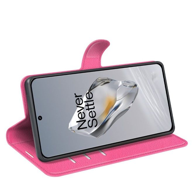 OnePlus 12 Handy Hülle - Litchi Leder Bookcover Series - pink