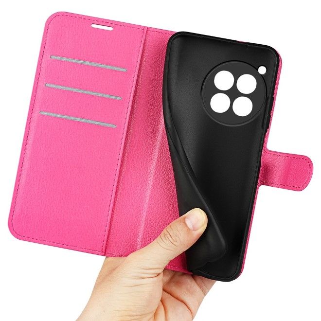 OnePlus 12 Handy Hülle - Litchi Leder Bookcover Series - pink