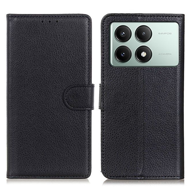 Xiaomi Poco X6 Pro 5G Handy Hülle - Litchi Leder Bookcover Series - schwarz