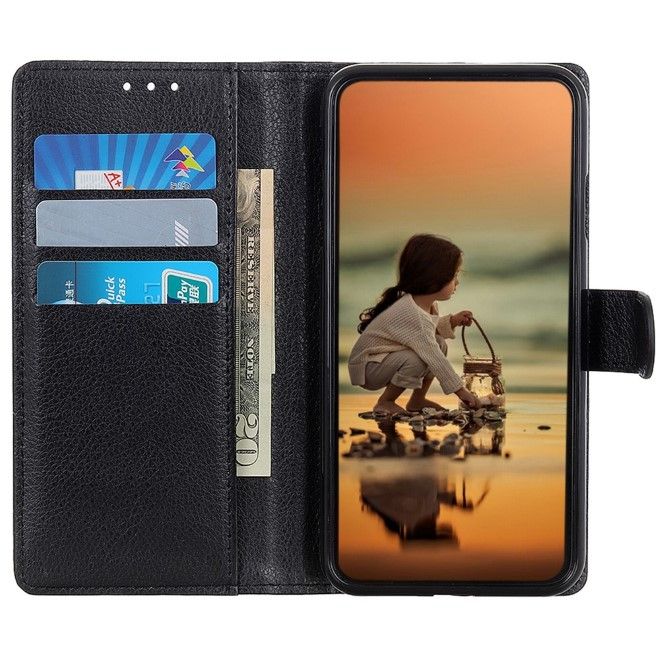 Xiaomi Poco X6 Pro 5G Handy Hülle - Litchi Leder Bookcover Series - schwarz