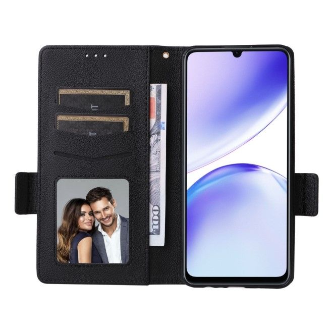 Realme Note 50 4G Handy Hülle - Litchi Leder Bookcover Series - schwarz