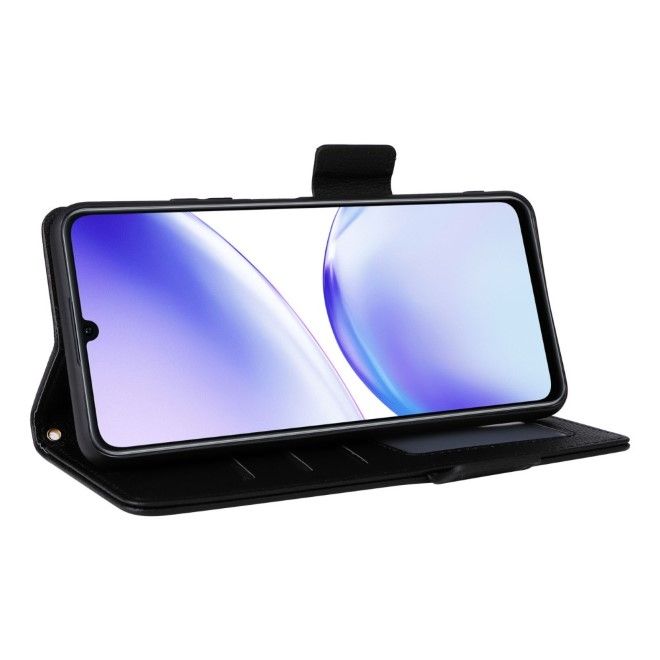 Realme Note 50 4G Handy Hülle - Litchi Leder Bookcover Series - schwarz