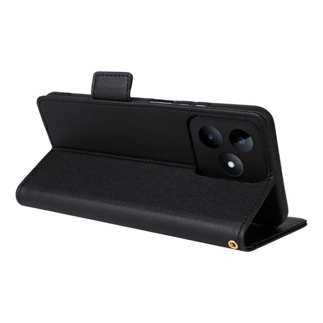 Realme Note 50 4G Handy Hülle - Litchi Leder Bookcover Series - schwarz