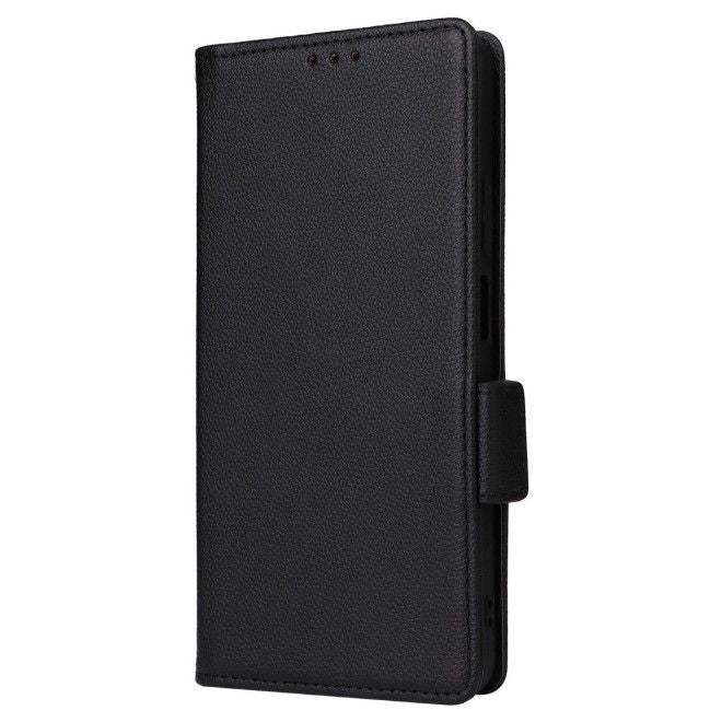 Realme Note 50 4G Handy Hülle - Litchi Leder Bookcover Series - schwarz