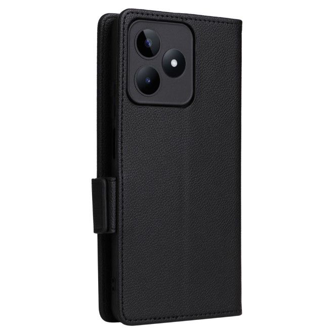 Realme Note 50 4G Handy Hülle - Litchi Leder Bookcover Series - schwarz