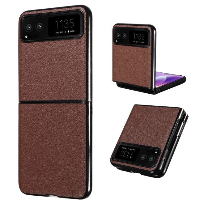 Motorola Razr 40 5G Handy Hülle - Litchi Leder Bookcover Series - braun