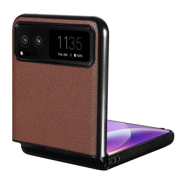 Motorola Razr 40 5G Handy Hülle - Litchi Leder Bookcover Series - braun