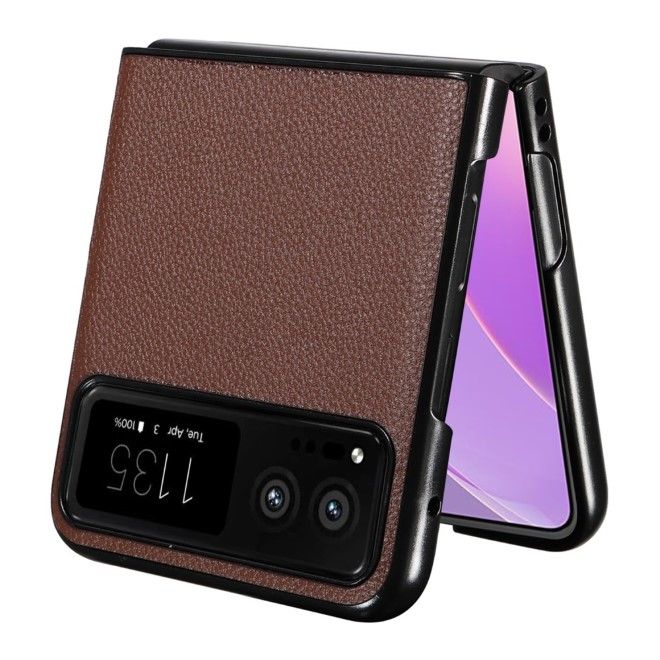 Motorola Razr 40 5G Handy Hülle - Litchi Leder Bookcover Series - braun